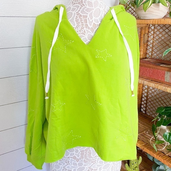 NWT Anthropologie Saturday/Sunday Starry Cropped Hoodie Sweatershirt Green Large - Picture 5 of 8